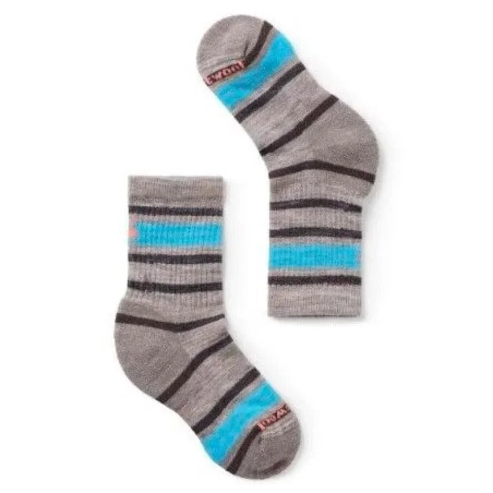 3 Pairs SmartWool Kids Hike Light Cushion Striped Crew Socks Large Fossil NWT